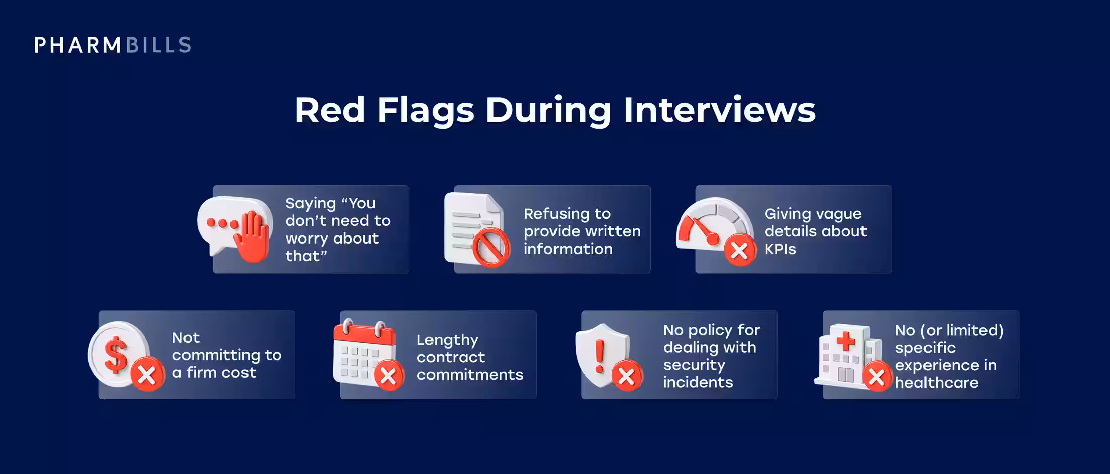 Warning-sign infographic summarizing red flags to watch for when choosing an RCM vendor